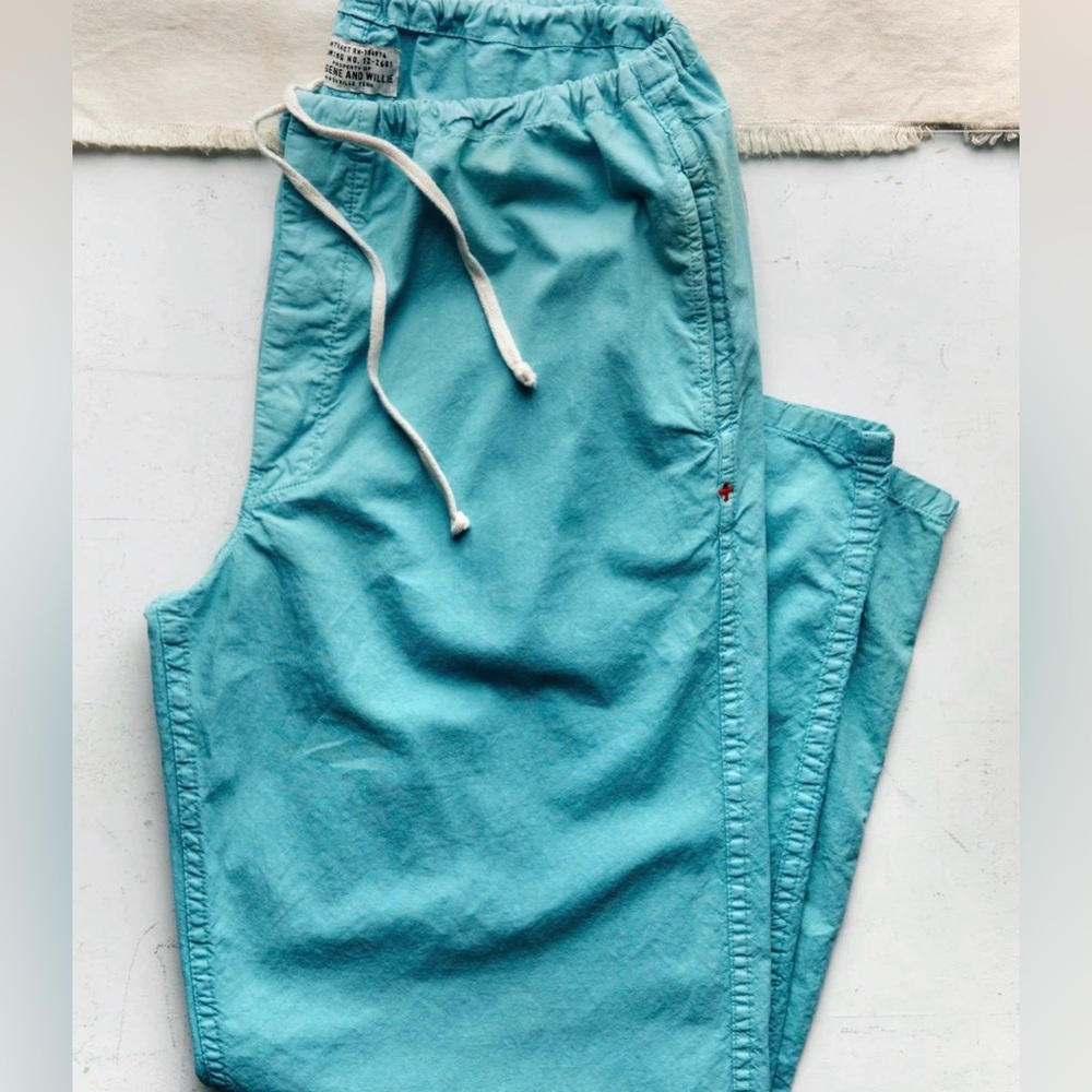 Imogene + Willie Lounge Pant Aqua Poplin XS USA Made Cotton Drawstring Pants NWT